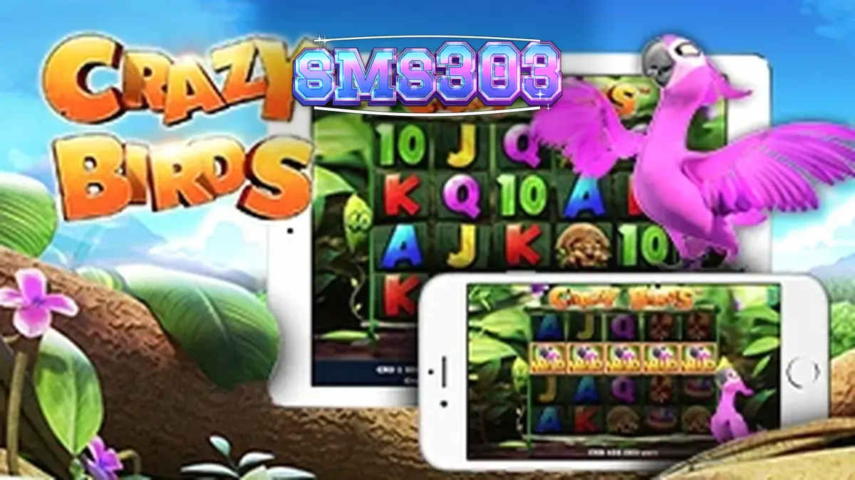 Karakter utama dalam slot Crazy Birds yang sedang berpesta di pulau tropis