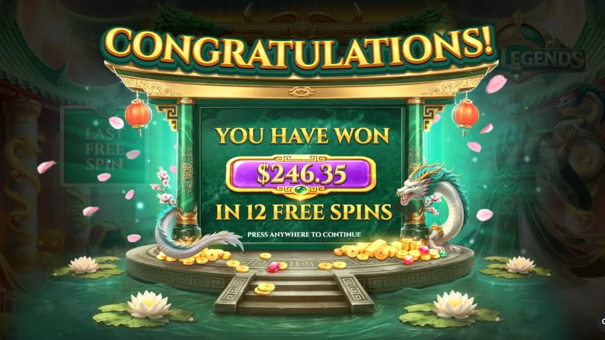 Tampilan visual slot Jade Legends dengan tema naga dan elemen mitologi Asia.